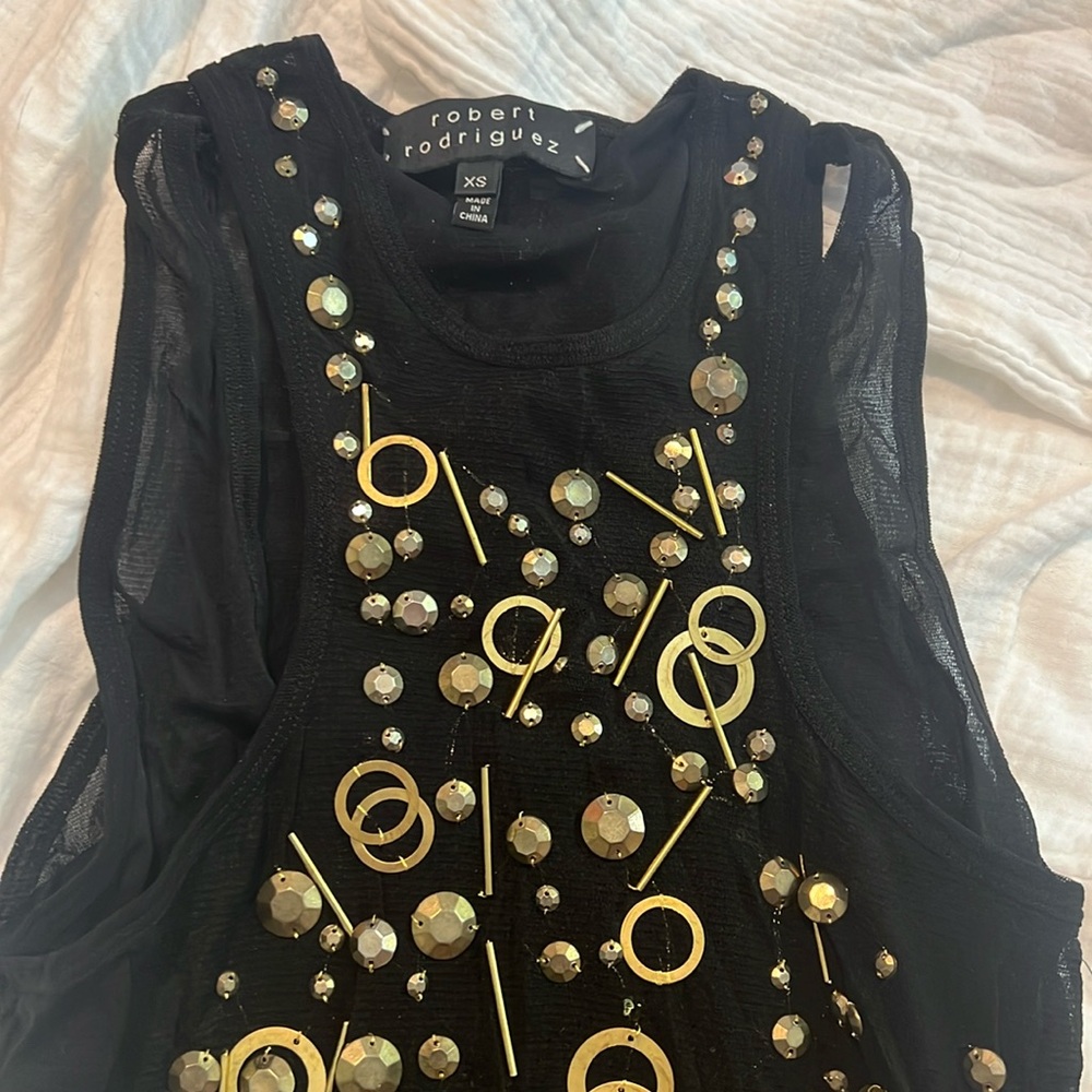 Robert Rodriguez black double layer sheer top